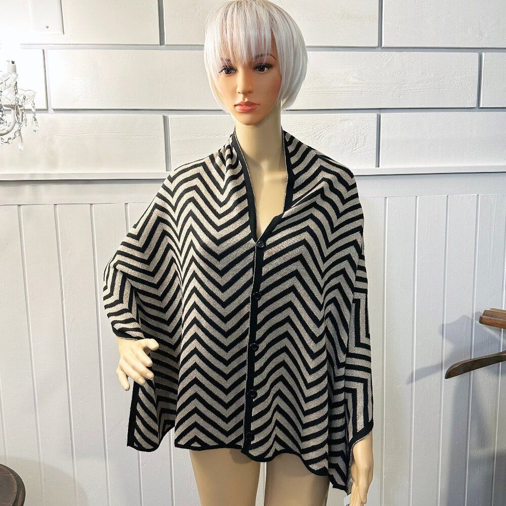 🌷 NEW CardiShawl Gold/Black scarf wrap Metallic chevron stripe 🌷